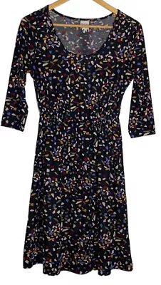 Monki Midi Dress Women's XS Black Artsy Fleck Print Fit & Flare 3/4 Sleeve  • $12.14