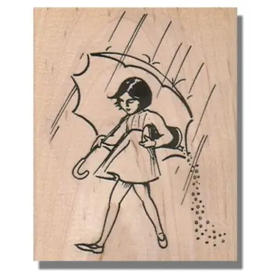 Umbrella Girl RUBBER STAMP Morton Salt Character Food Kitchen Cook Rain • $13.64