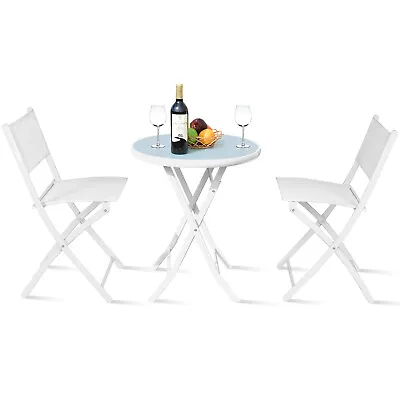 $155.95 • Buy 3PCS Bistro Table Chair Set Outdoor Furniture Foldable Patio Dining Conversation