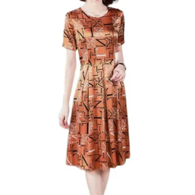 £12.83 • Buy Plus Size Womens Sumemr Floral Midi Dress Short Sleeve Slim Fit Pleated Dresses