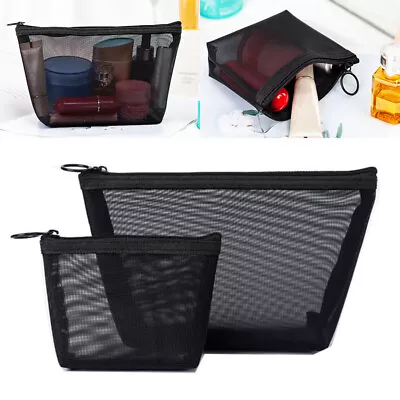 Zip Makeup Mesh Bags Pencil Case Pouch Travel Toiletry Cosmetic Storage Bag HOT • £4.56