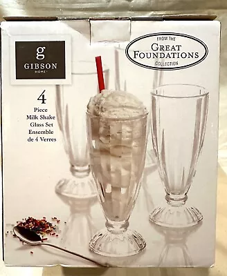 Gibson Home Milkshake Glasses Embossed 13 Oz. Set Of 4 New In Box 7.5  Tall • $19.50