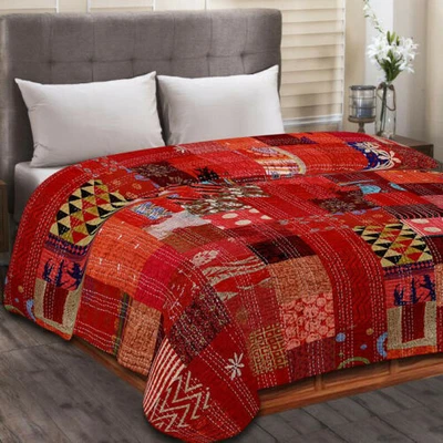£48.66 • Buy Indian Patchwork Throw Blanket Handmade Quilt Vintage Kantha Bedspread Bed Cover