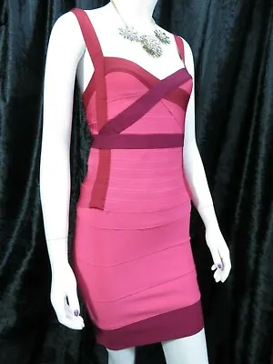 McBERRY Pink Red Strappy Criss Cross Bandage Evening Party Dress Medium • £15.99