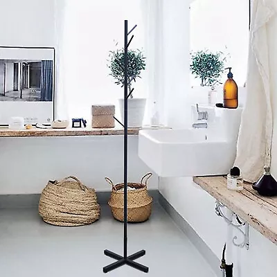 7 Hooks Coat Rack Hat Stand Tree Clothes Hanger Umbrella Holder Metal Organizer • £34.80