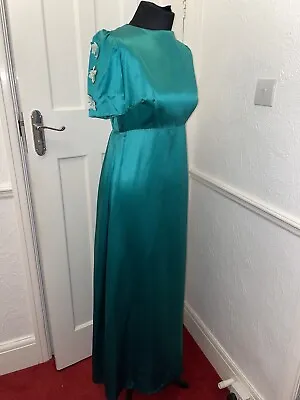 Vintage 1970's Bridesmaid Dress Handmade In Green Size 10/12 See Measurements • £30