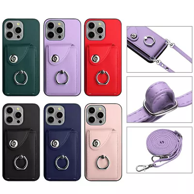 For IPhone 15 14 13 12 11 XR XS Finger Ring Card Pocket Phone Case With Lanyard • $10