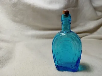 Vintage Mini Horse Shoe Blue Glass Bottle With Cork Made In Taiwan (R11) • $1.99