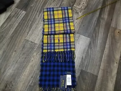 Men's POLO RALPH LAUREN Blue Plaid Wool Logo Scarf Muffler NWT New Italy 66  • $55