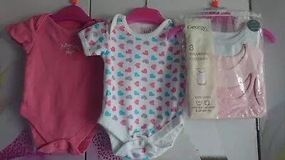 NICE 5 BUNDLE NEW USED GEORGE BABY GIRL BODY SUITS VESTS SUITS SETS 0-3 Mths  • £3.99