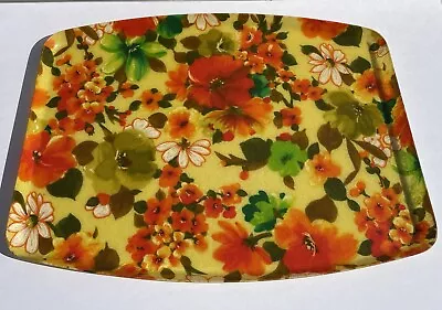 Vtg Serving Tray 1960's Red/yellow Flower  Fiberglass  16”x 21  Large  Mcm retro • $45