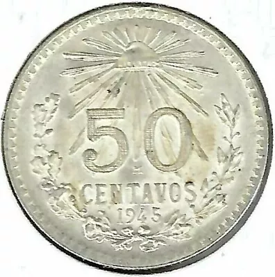 1945 Mexico Uncirculated Silver Fifty Centavos Coin • $17.95