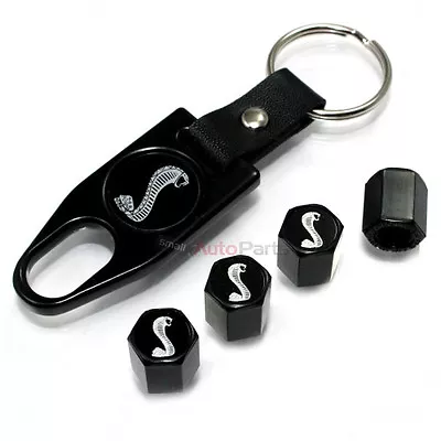 Ford Mustang Cobra Snake Logo Black Tire/Wheel Stem Valve CAPS +Wrench Key Chain • $23.95