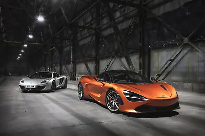 McLaren 720s Twins Silver And Orange Garage Poster • $20
