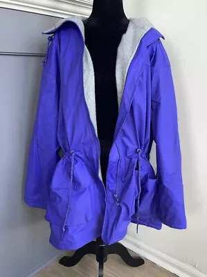 Wippette Purple Vinyl Vintage 90s Fleece Lined Raincoat Hooded Size Large • $26.49