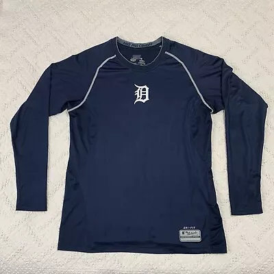 Detroit Tigers Shirt Mens Fitted Medium Blue Nike Pro Combat Dri Fit Swoosh MLB • $19.70