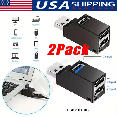 2 Pcs 3 Port USB 3.0 Hub Portable High Speed Splitter Box For PC Notebook Laptop • $6.49