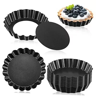  16 Pieces Mini Tart Pans With Removable Bottom Nonstick 5 Inch Black Round • $41.10