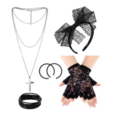  Party Dress Women Lace Gloves Cross Necklace 80s Costume Bow Tie • £12.68