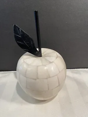 Marble Stone Apple Paperweight Decor White Block Pattern GREAT TEACHER GIFT! • $14.95