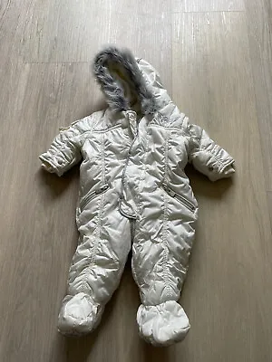 Cream Snowsuit 0-3 Months Baby Grow BabyK By MyleeneKlass Girl Winter Coat Hood • £7.50