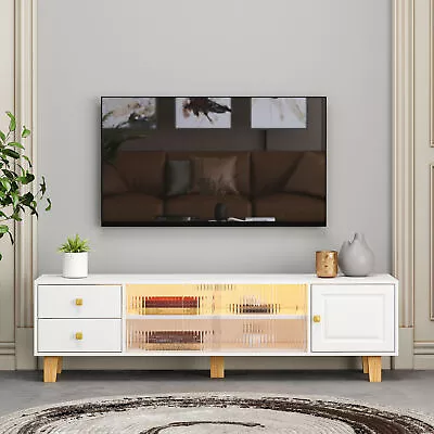 TV Stand Entertainment Center With LED Remote Plastic Door Panel Media Console • $183.33