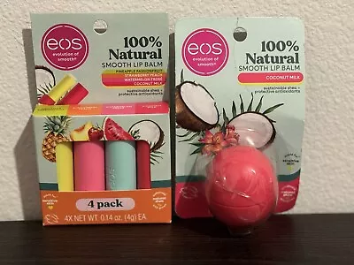 1 Eos Natual Shea Smooth Lip Balm/ 4 Pk PineappleWatermelonStrawberryCoconut • $15.99