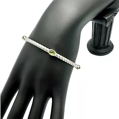 Judith Ripka 925 Sterling Silver Twisted Cable Rope Peridot Bangle Bracelet • $79.99