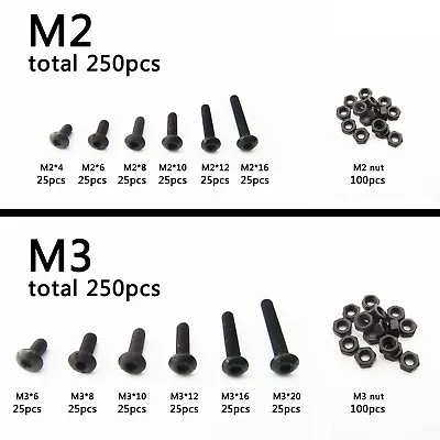 250pcs Assortment Kit Metric Thread M3 Button Head Hex Socket Cap Screw Bolt Nut • $7.57