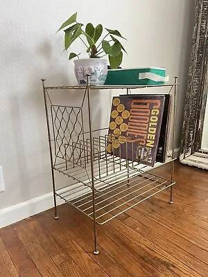 Vintage Mid Century Modern Brass Wire Rack Record Stand Side Table Books • $170