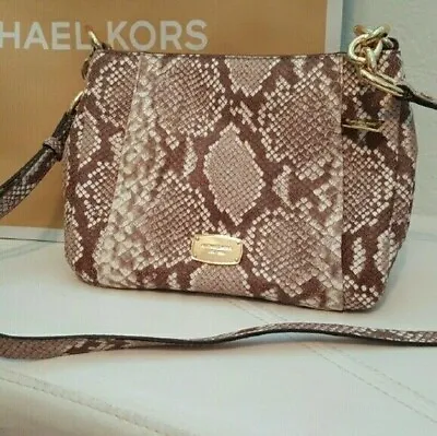 Michael Kors Hallie Convertible Shoulder Bag Embossed Leather - Dark Sand Python • $159.95