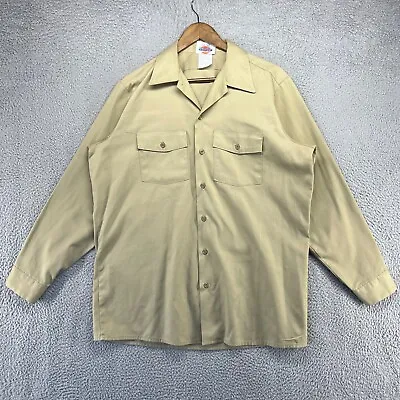 Vintage Dickies Work Shirt Men's 16-16.5 Large Brown Khaki Pockets Mechanic 90s • $31.35