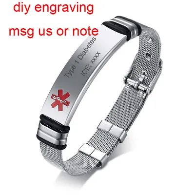 Silver Men Women Medical Alert LOGO ID Watch Bracelet Custom Engraved Waterproof • $10.99