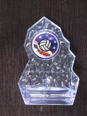 VOLLEYBALL Insert Trophy Clear Acrylic Award Red White Blue Stars And Stripes • $3.95