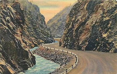 Linen Postcard CO H083 Cliffs Highway Thompson Canon Estes Rocky Mts NP Unposted • $5.25
