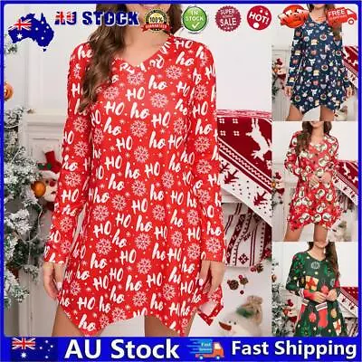 AU Women Cute Shirt Dress Pullover V Neck Dress Christmas Print Dress Xmas Homew • $18.53