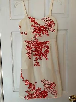 J. CREW Womens SIZE 0 Beige Coral Embroidered Floral Cotton Lined Sundress ~Cute • $18.99