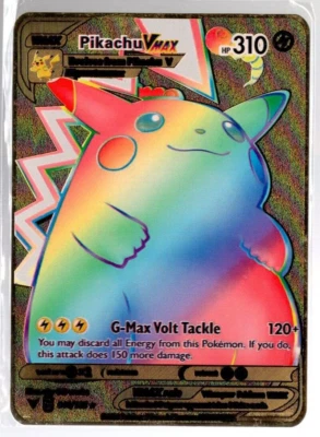 $8.99 • Buy Pikachu VMAX 044/185 Rainbow Rare Custom Fan Made Gold Metal Pokemon Card