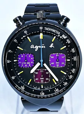 Seiko X Agnes B Bull Head Bullhead V655-7010 Chronograph Mint Black Purple Watch • $199.99