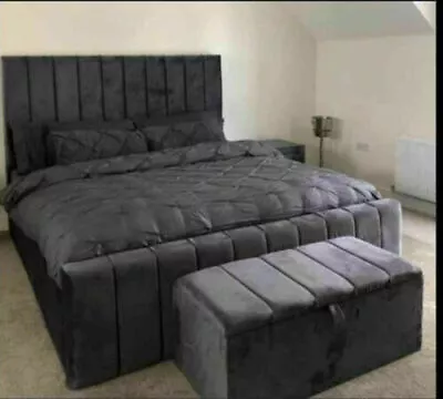 £169.99 • Buy New Double Plush Velvet Fabric Chesterfield Sleigh Bed Frame All Sizes Colours