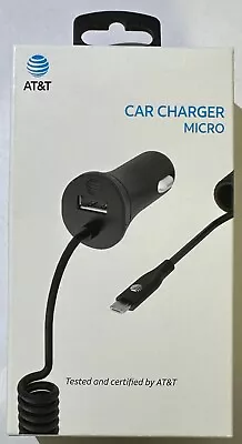 NEW AT&T Car Charger W/ 7ft Corded Micro USB Cable & USB-A Port 5v 2.4A 12W X 2 • $7.77