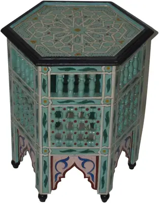 Moroccan Handmade Wood Table Side Moucharabi Delicate Hand Painted Multi  • $301.46