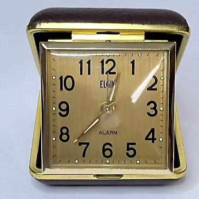 Vintage ELGIN Travel Alarm Clock Brown  Case Windup Japan Tested Works Y • $12.75