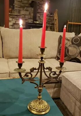 Candelabra Candle Holder Three Arm Brass Vintage • $33.99