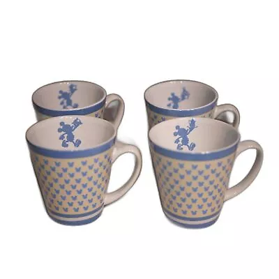 Disney Blue And Yellow Mickey Mouse Pattern Stoneware Mugs - Set Of 4 • $35