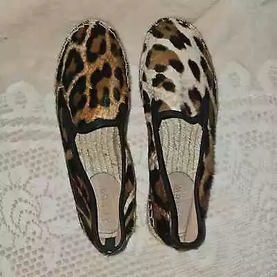 J.Crew Women's Leopard Calf Hair Espadrille Flats Size 7 Beige Black • $28