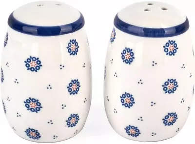 Salt And Pepper Shakers Set Ceramic Vintage Folklor White Blue Salt Shaker • £9.99