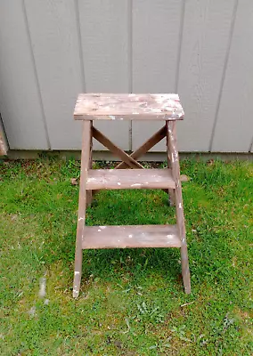 Vintage Rustic Shabby Wooden Step Ladder Plant Stand 22  • $30