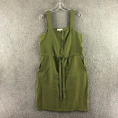 Womens F&F Size UK 10 Green Strappy Casual Pockets Zip Front Shift Dress • £9.99