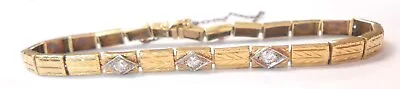 Vintage 3 Mine Cut Diamond .18ctw 10K Yellow Gold Ornate Etched Bracelet 6.75  • $475